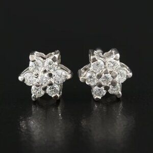 0.35 Ct Round Brilliant Cut Natural Diamond Cluster Stud Earrings Solid 14K Gold